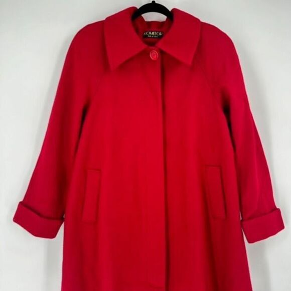 Vintage 80s Komitor Women's Wool‎ Blend Back Buttons Longline Coat Red Large/XL - Picture 3 of 15